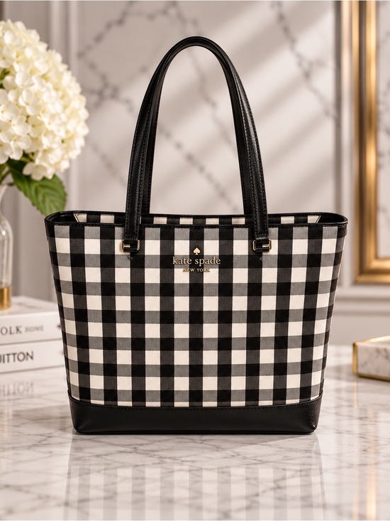 kate spade Handbags - Kate Spade New York Black & White Gingham Zip Tote Bag Like New Condition